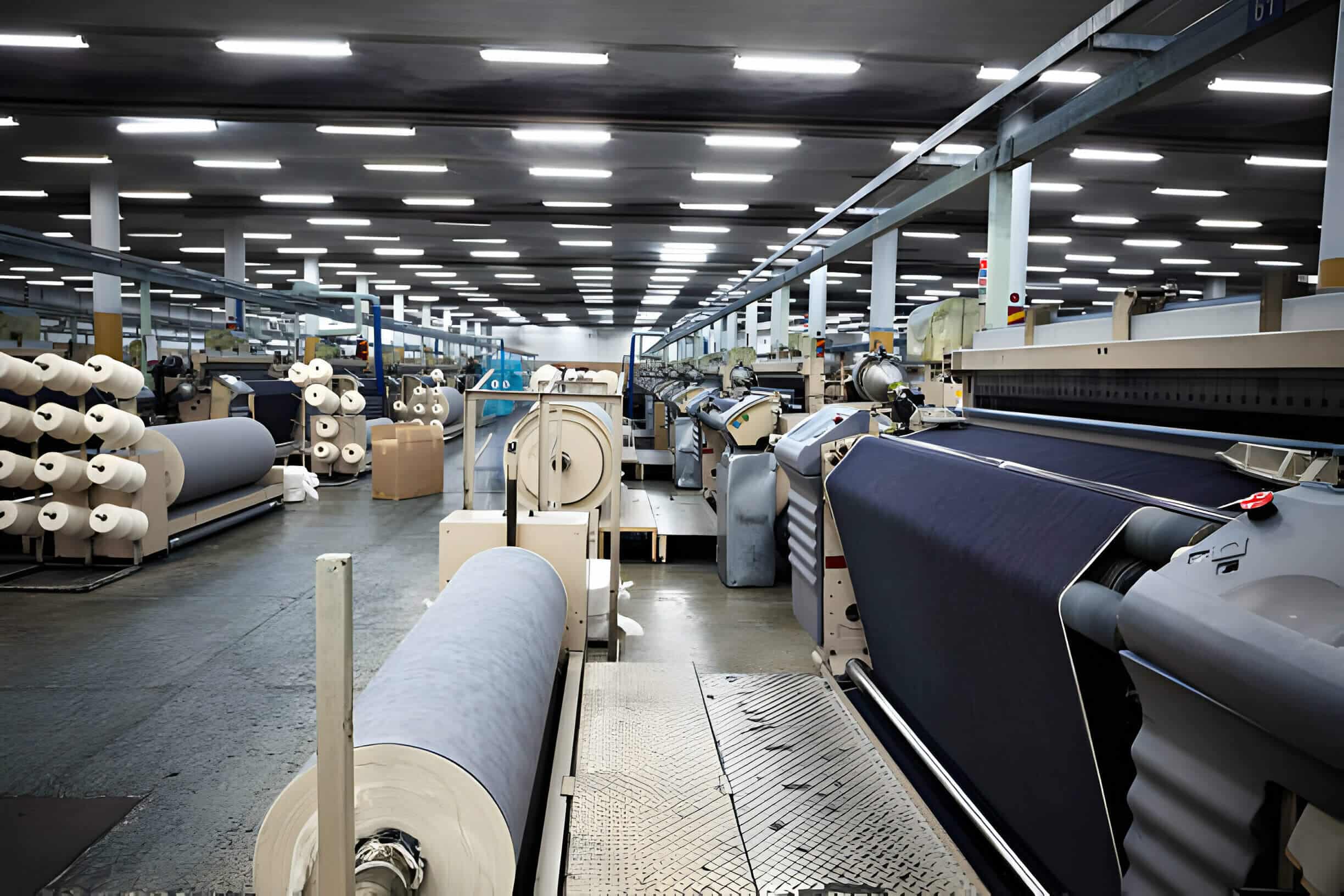 The machines working in a fabric production factory.