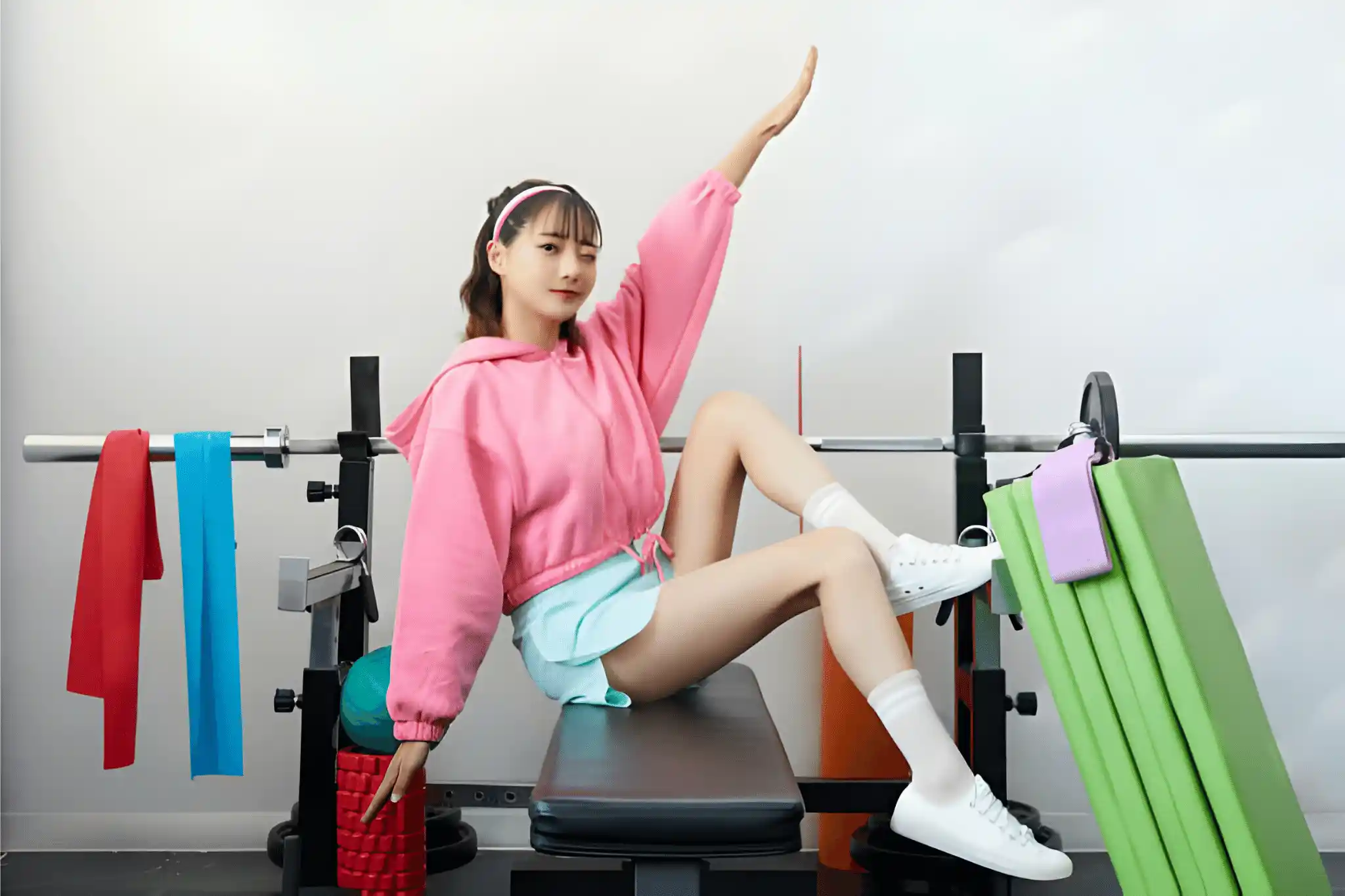 A young girl posing in the fitness gym.